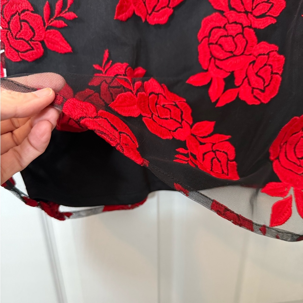 Donna Karan Dress NWT Embroidered Red Roses Blk Sz 14 *see photos & description - Picture 7 of 9